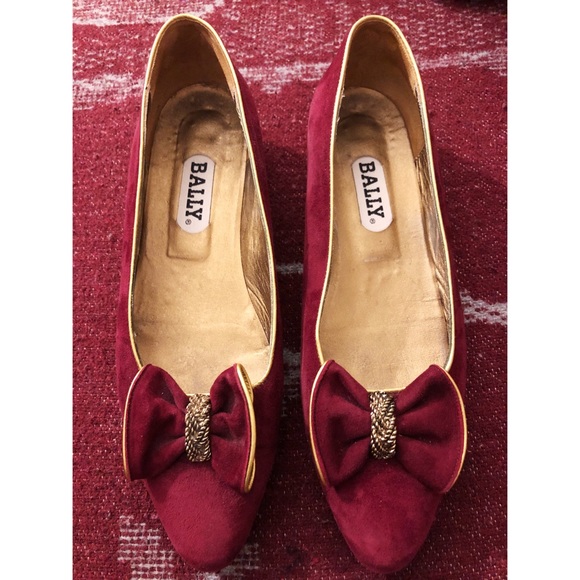Bally Shoes - Bally burgundy bow embellished flats